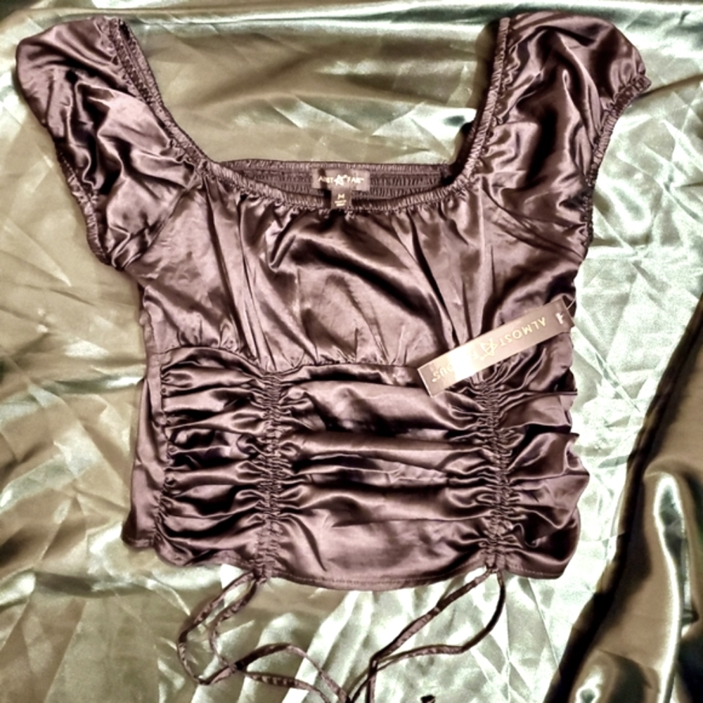 ALMOST FAMOUS Goth black silky crop top w ties